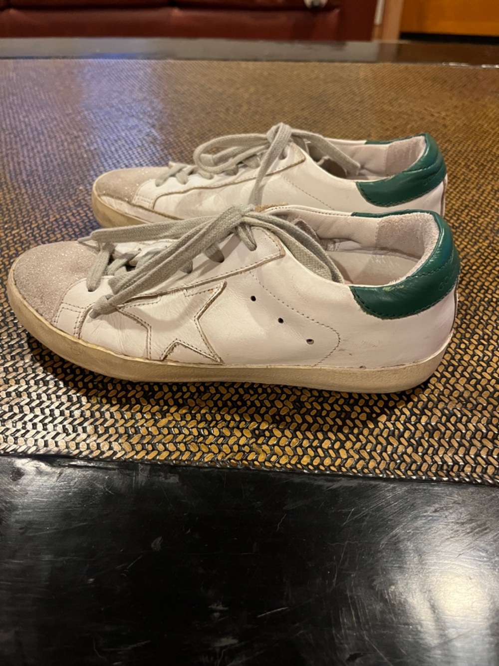 Golden Goose White Sneakers with Green Heel Tab